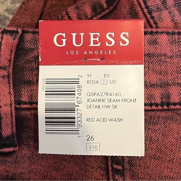 Guess- NWT Red Acid Wash Joanne Seam Front Detail High-Rise Stretch Skinny Fit - Picture 6 of 8